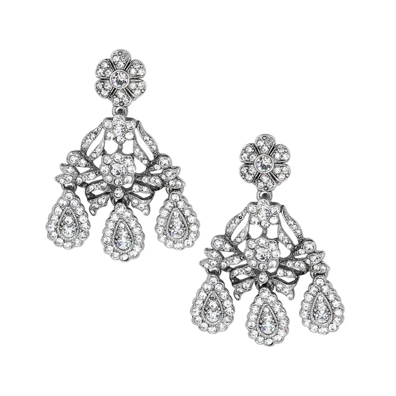 Antique Silver and Crystal Drop Clip Earrings sold by Kenneth Jay Lane