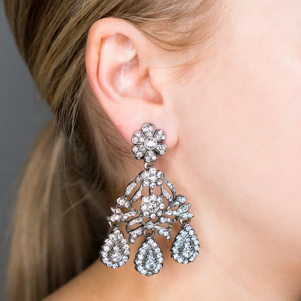 Antique Silver and Crystal Drop Clip Earrings sold by Kenneth Jay Lane product image thumbnail 2