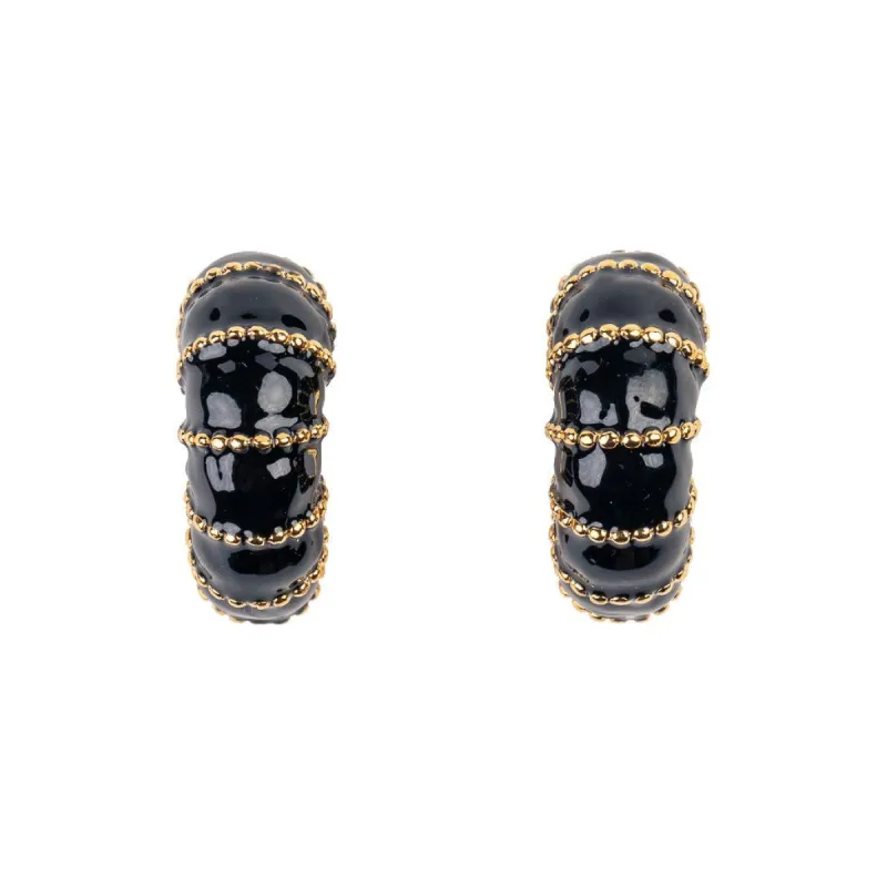 Textured Gold and Black Enamel Hoop Earring sold by Kenneth Jay Lane