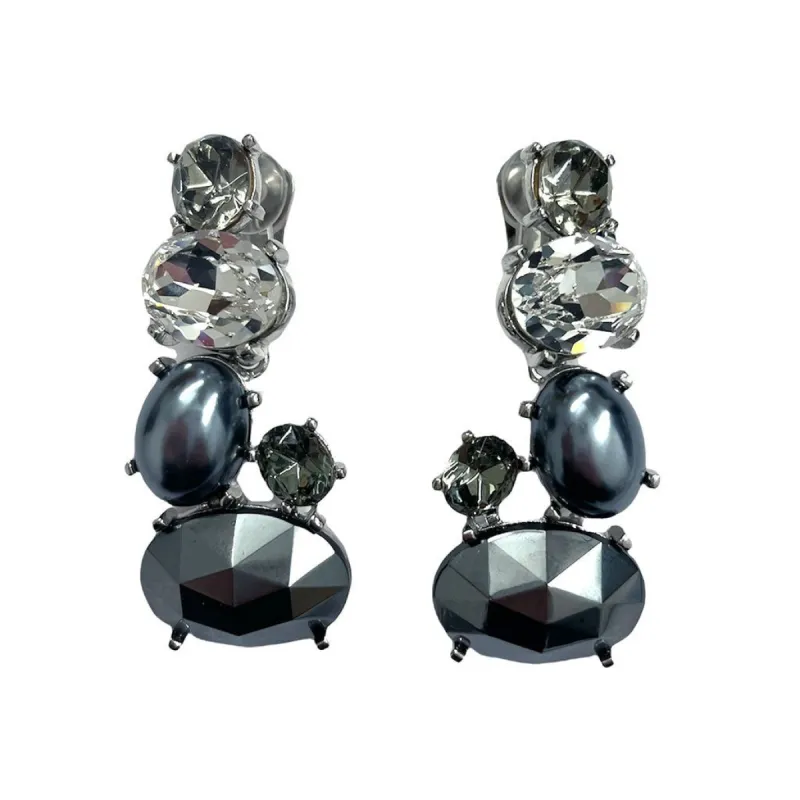 Black Diamond and Pearl Drop Clip Earring sold by Kenneth Jay Lane