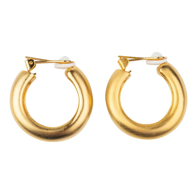 Satin Gold Tube Hoop Clip Earring sold by Kenneth Jay Lane