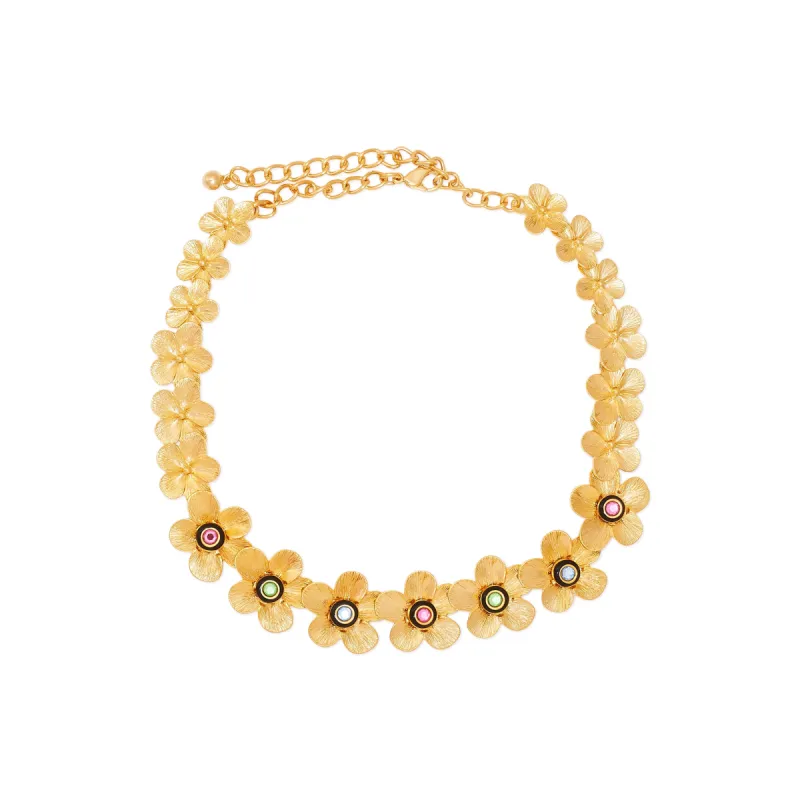 Gold & Black Graduated Flower Chain Necklace sold by Kenneth Jay Lane