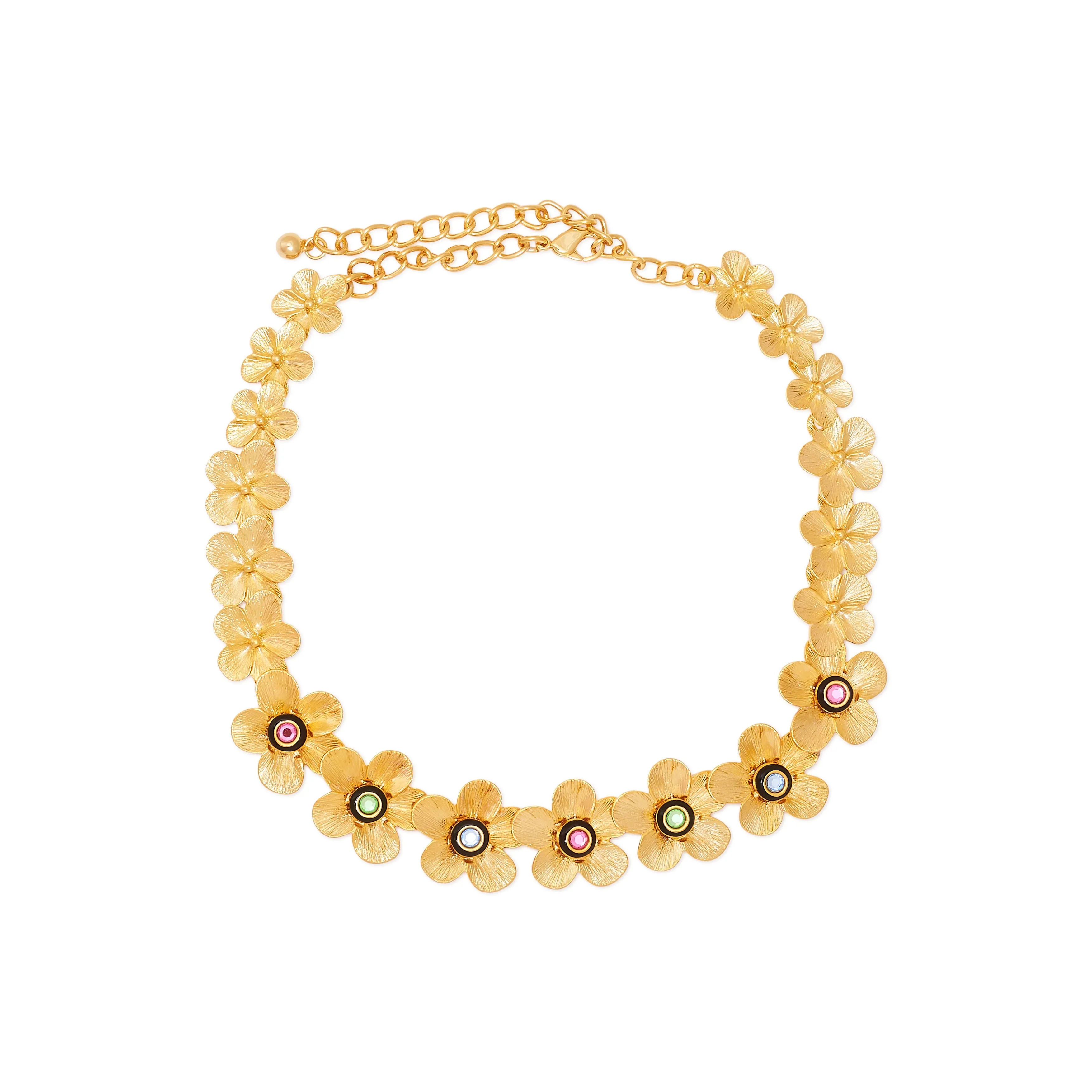 Gold & Black Graduated Flower Chain Necklace sold by Kenneth Jay Lane