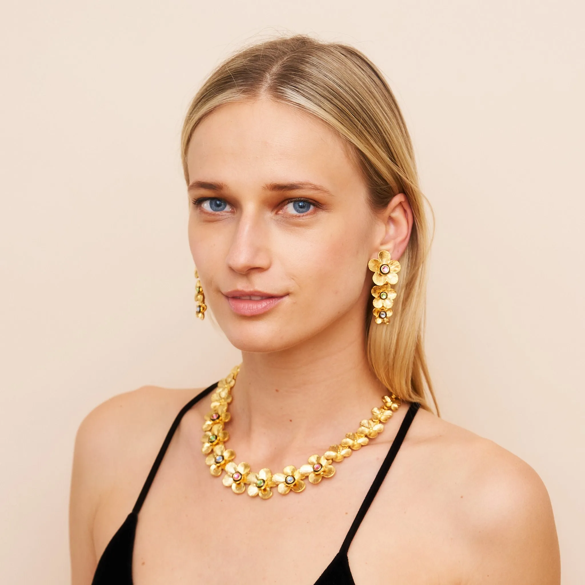 Gold & Black Graduated Flower Chain Necklace sold by Kenneth Jay Lane product image thumbnail 2