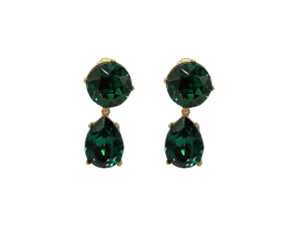 Gold Clip Setting Faceted Emerald Round Top w/ Emerald Teardrop Earring sold by Kenneth Jay Lane