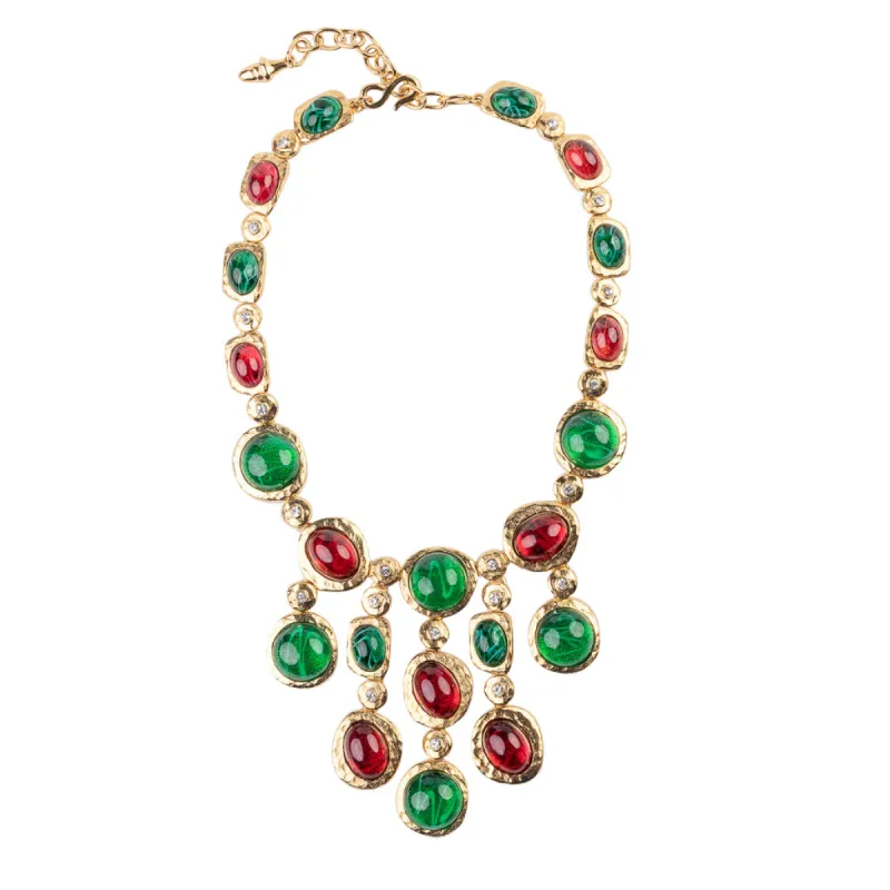 Satin Gold and Crystal Multicolor Gem Necklace sold by Kenneth Jay Lane