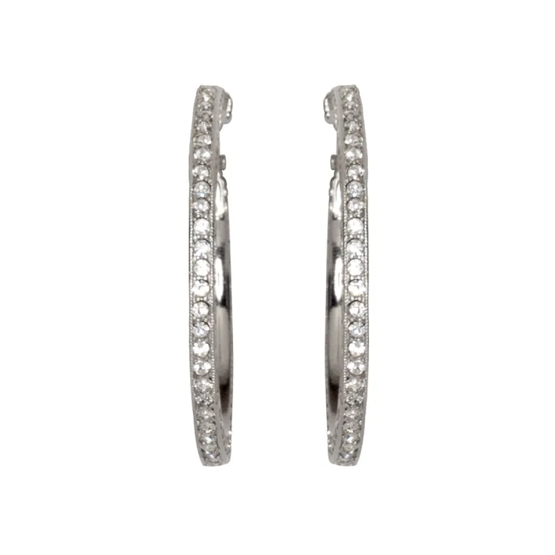 Silver And Crystal Pave Hoop Pierced Earrings sold by Kenneth Jay Lane