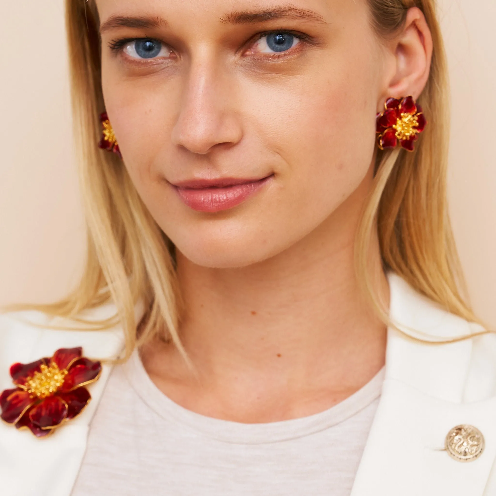 Red Enamel Flower Clip Earring sold by Kenneth Jay Lane product image thumbnail 2