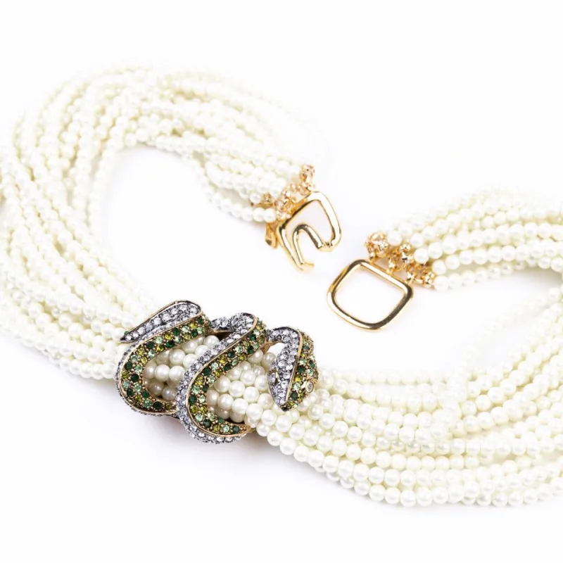 Pearl Multi Green and Crystal Snake Center Necklace sold by Kenneth Jay Lane