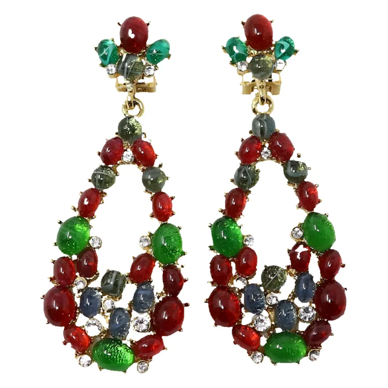 Sapphire Ruby Emerald Cabochon Teardrop Earring sold by Kenneth Jay Lane