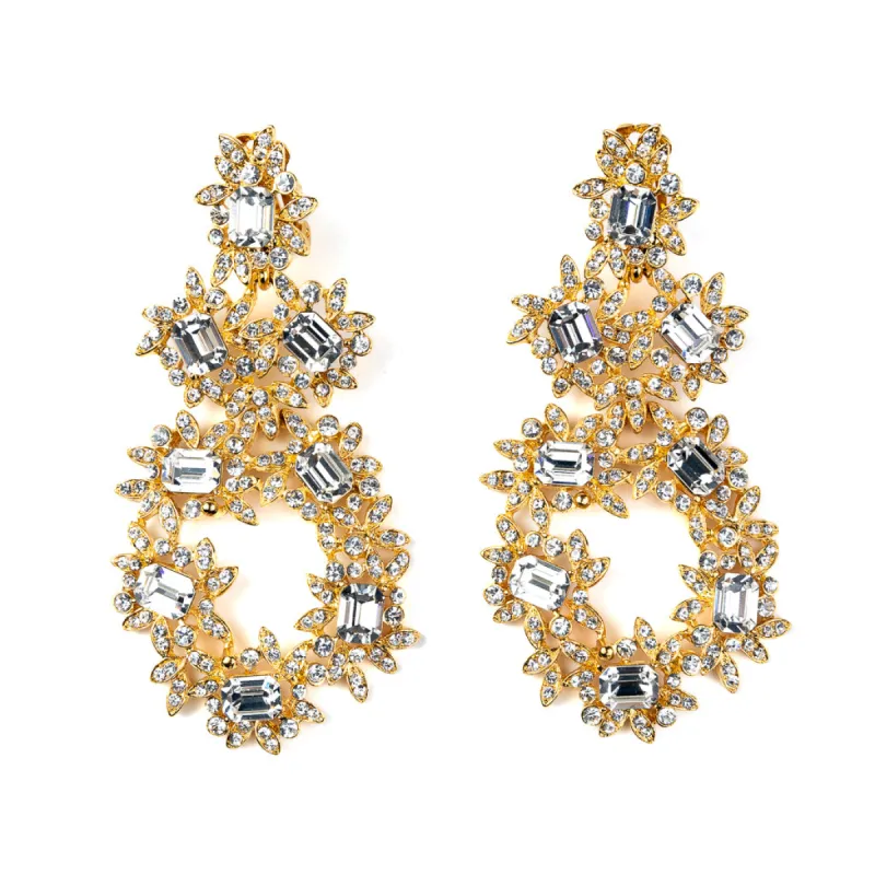 Gold and Crystal Flower Clip Earrings sold by Kenneth Jay Lane