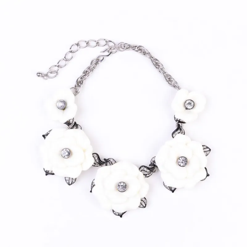White Flower Rhodium Chain Necklace sold by Kenneth Jay Lane