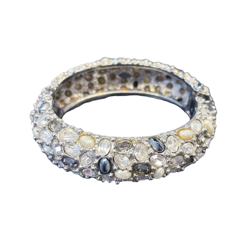 Diamond and Pearl Cluster Thick Bangle sold by Kenneth Jay Lane
