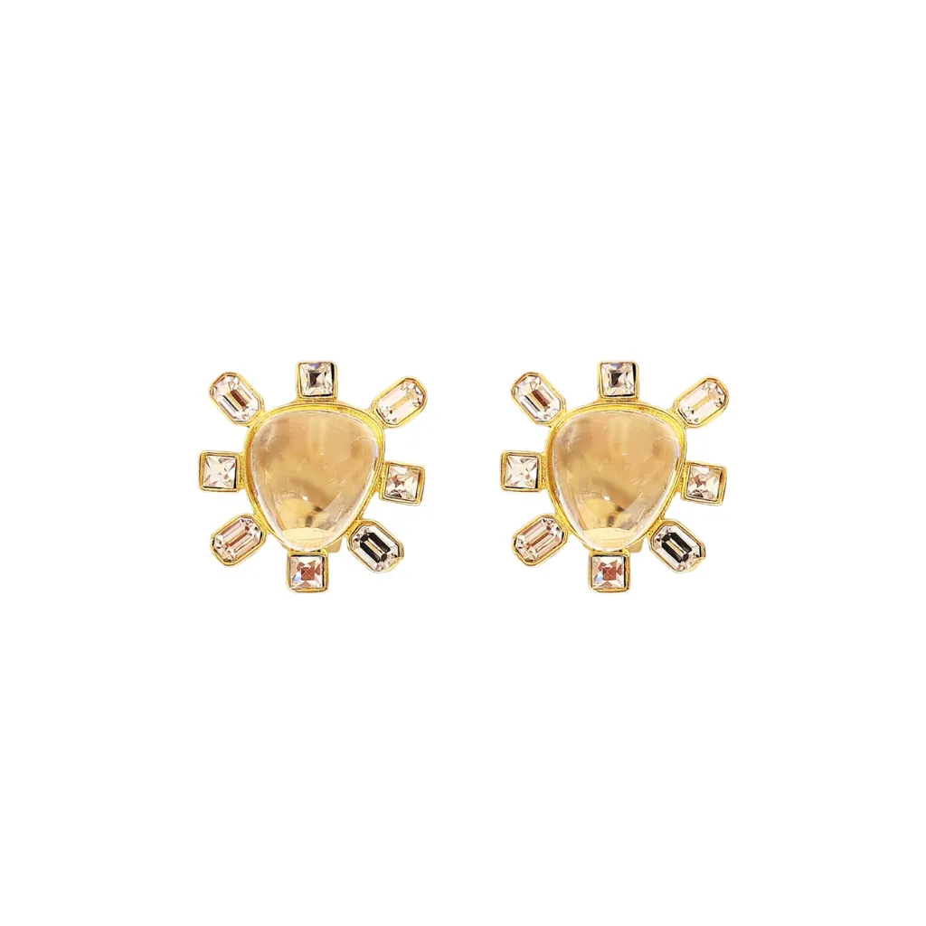 Clear Crystal Cabochon Center Clip Earring sold by Kenneth Jay Lane