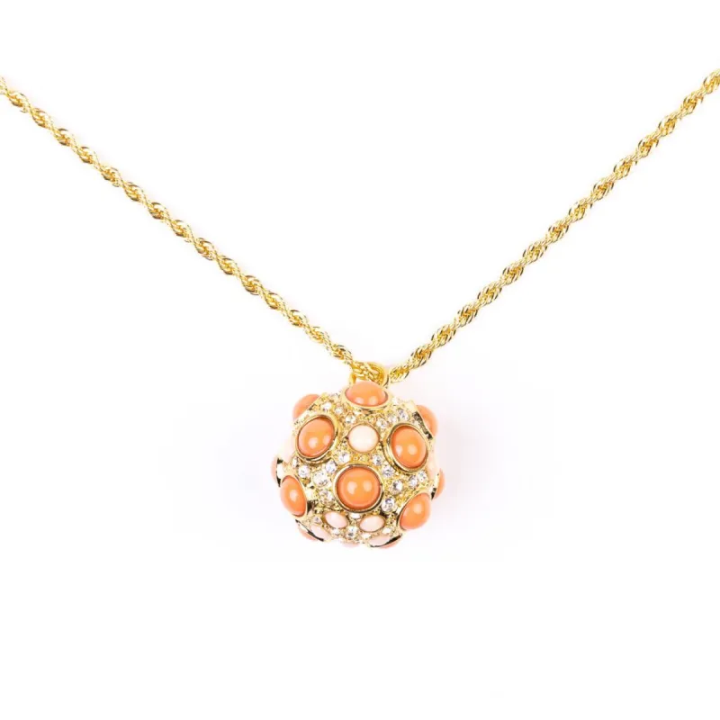 Coral and Angel Skin Cabochon Pendant Necklace sold by Kenneth Jay Lane