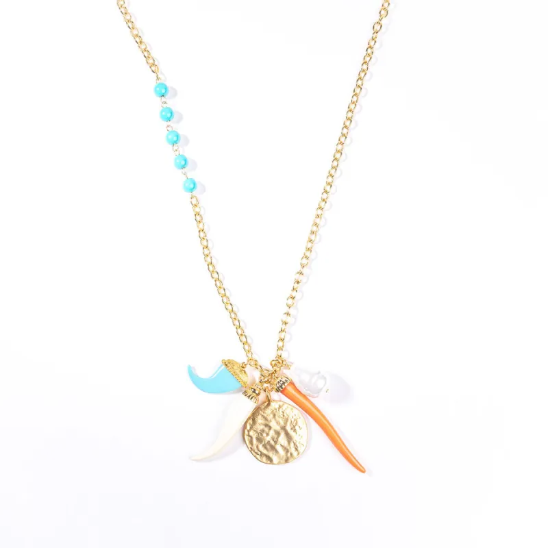 Gold and Turquoise Chain Necklace with Multicolored Pendants sold by Kenneth Jay Lane