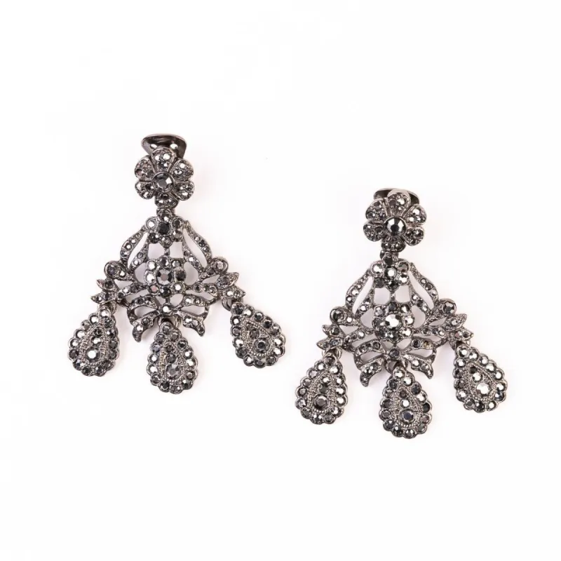 Gunmetal and Hematite 3 Drop Clip Earrings sold by Kenneth Jay Lane