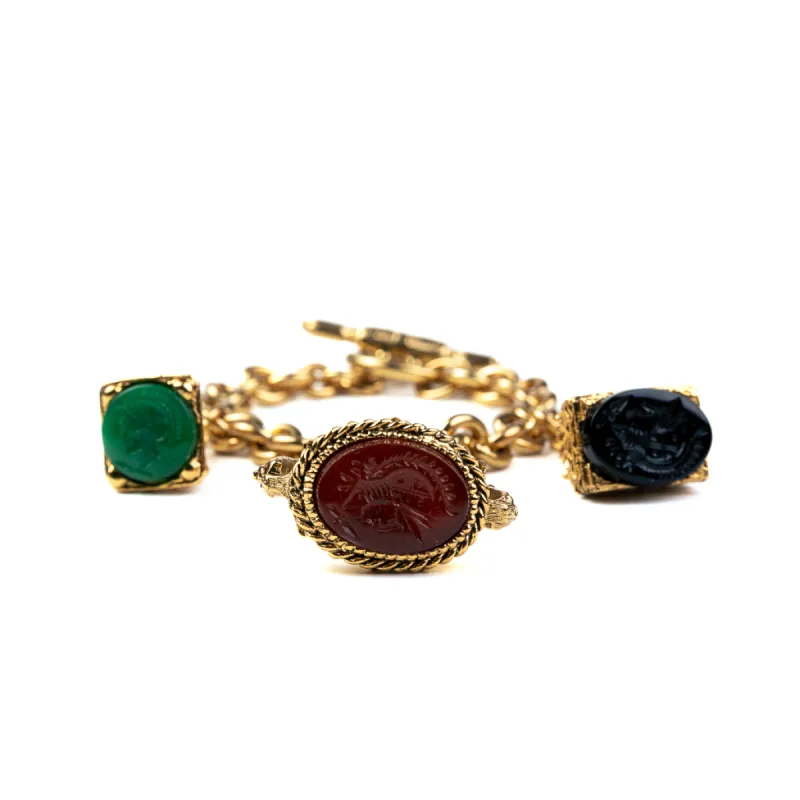 Antique Gold Chain Bracelet with Multicolor Charms sold by Kenneth Jay Lane