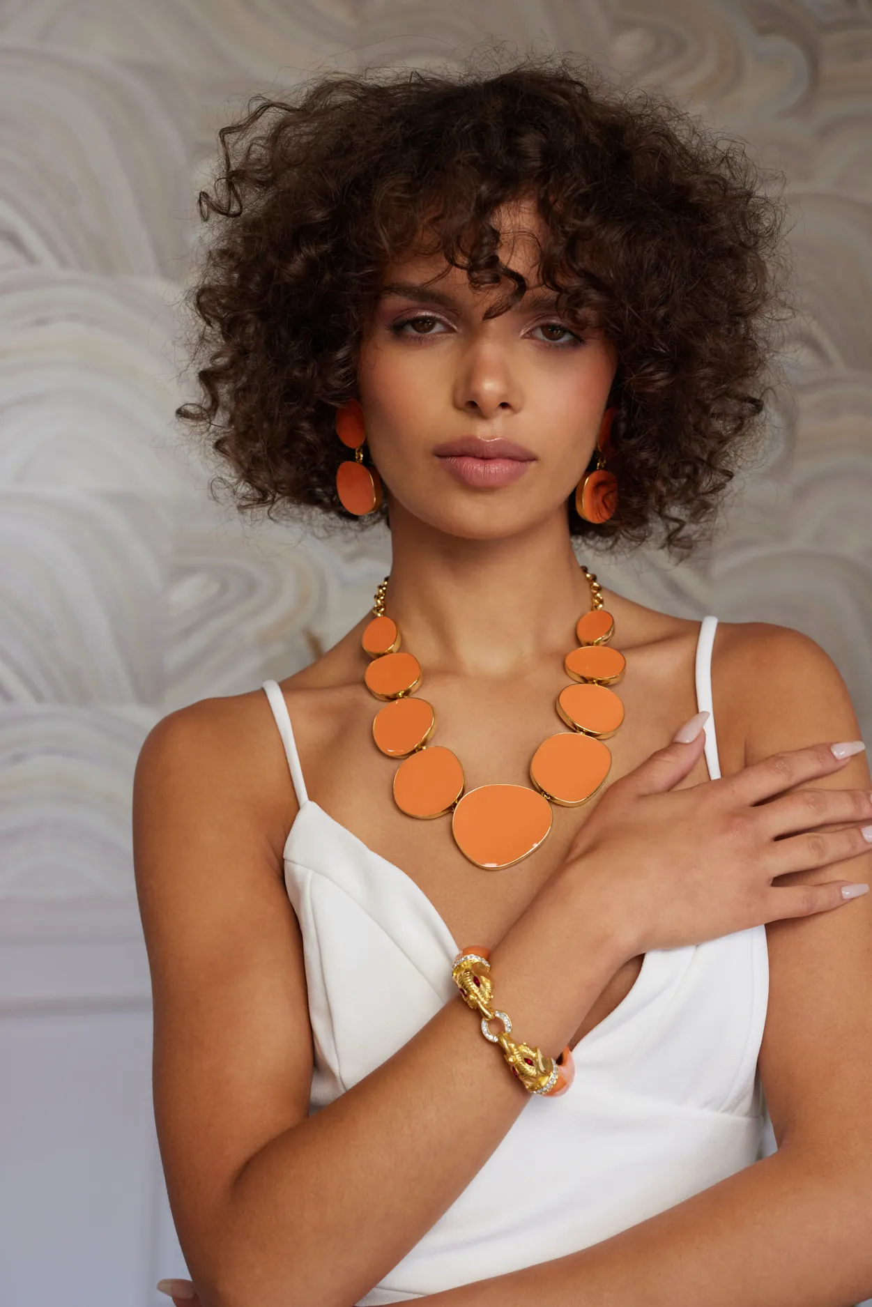 Gold and Coral Odd Shapes Necklace sold by Kenneth Jay Lane product image thumbnail 2