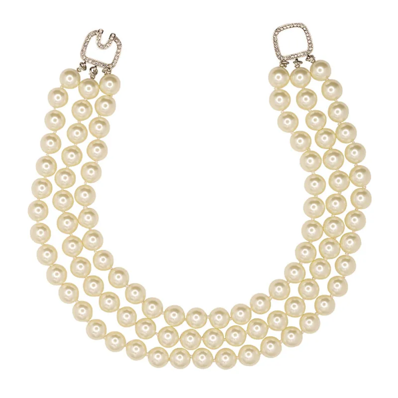 3 Row Pearl Necklace With Silver Clasp sold by Kenneth Jay Lane