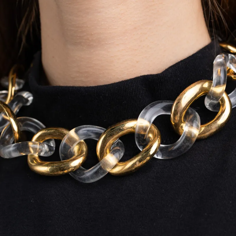 Polished Gold with Resin Clear Links Necklace sold by Kenneth Jay Lane