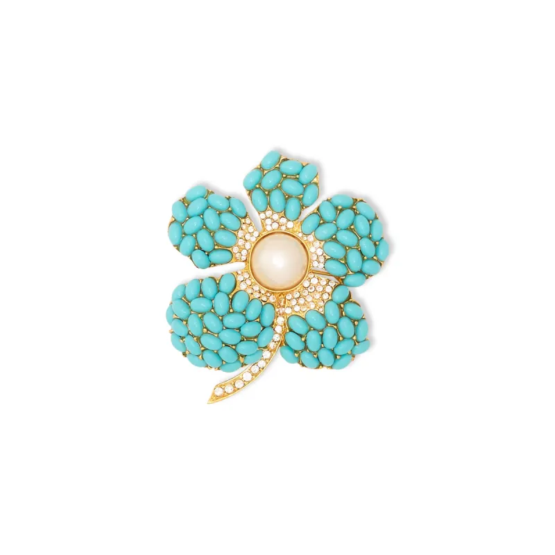 Turquoise & Pearl Flower Pin sold by Kenneth Jay Lane