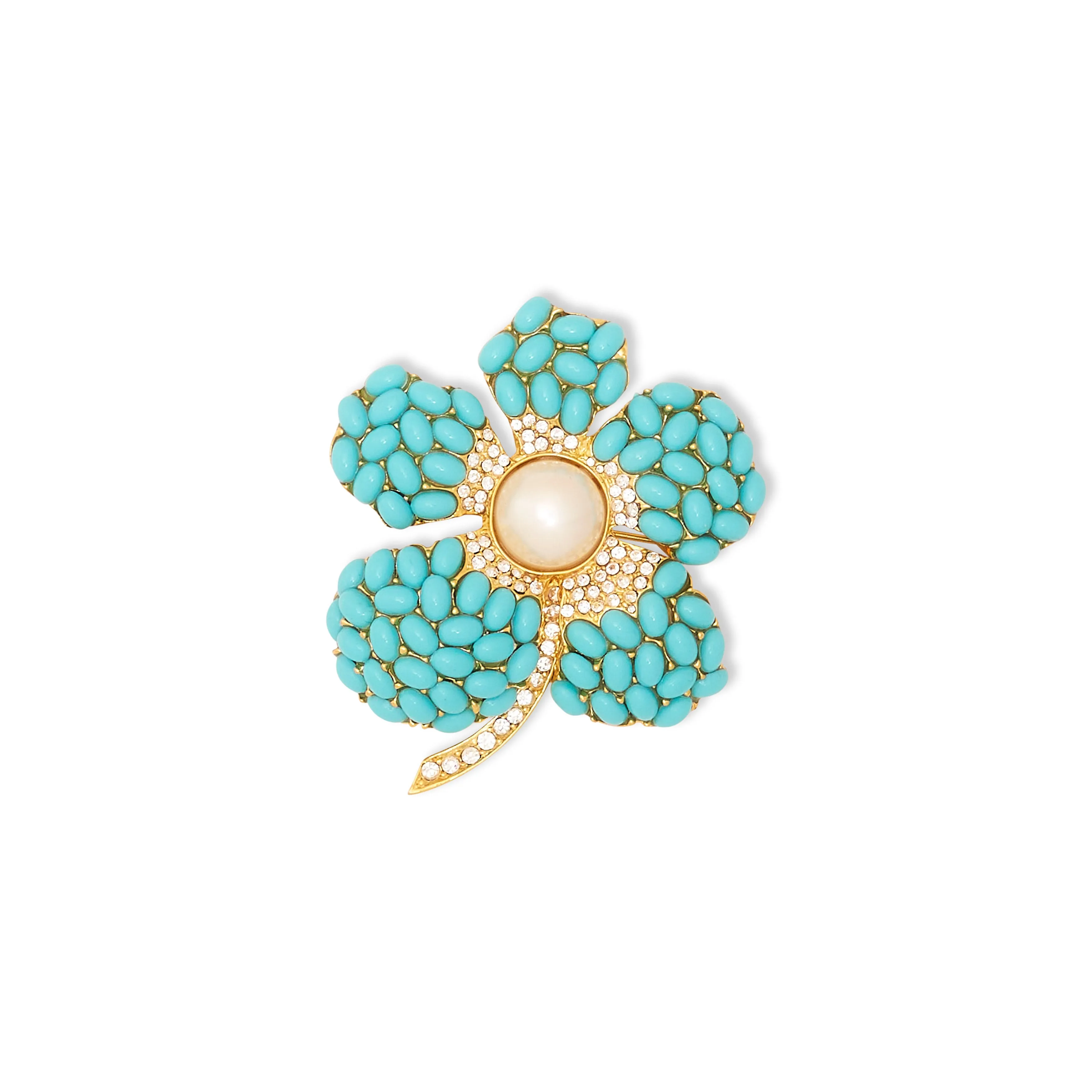Turquoise & Pearl Flower Pin sold by Kenneth Jay Lane