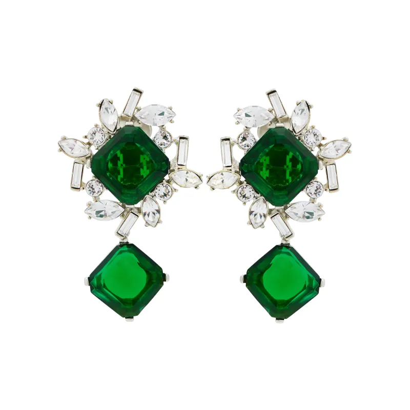 Emerald Rhinestone Drop Clip Earrings sold by Kenneth Jay Lane