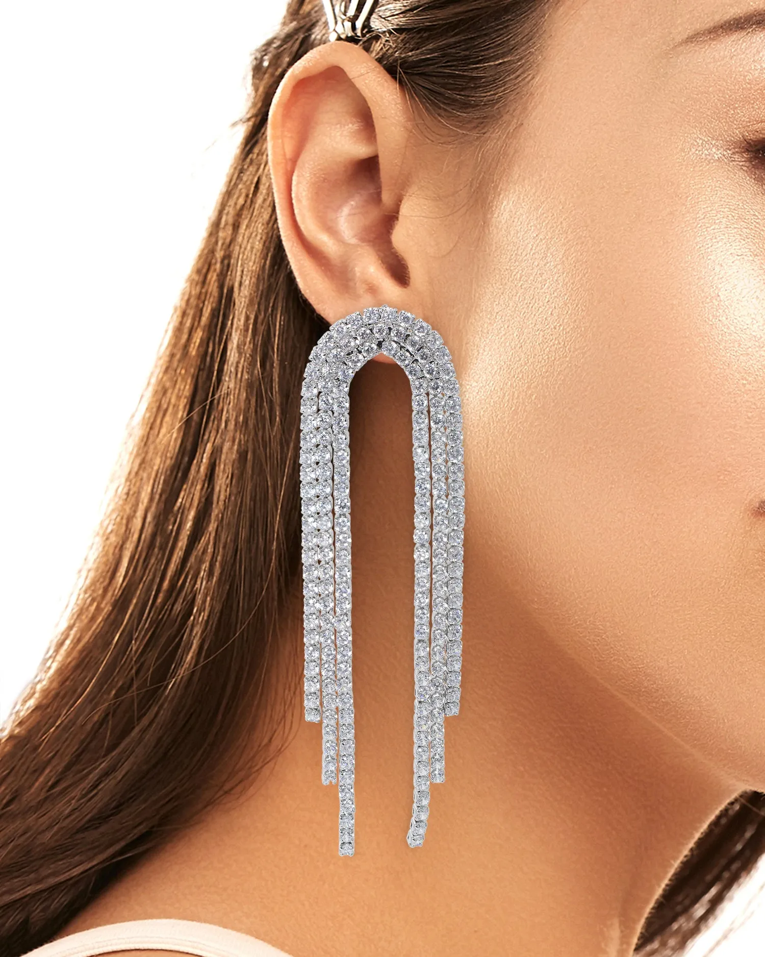 Arch Fringe Cubic Zirconia Earrings sold by Kenneth Jay Lane product image thumbnail 2