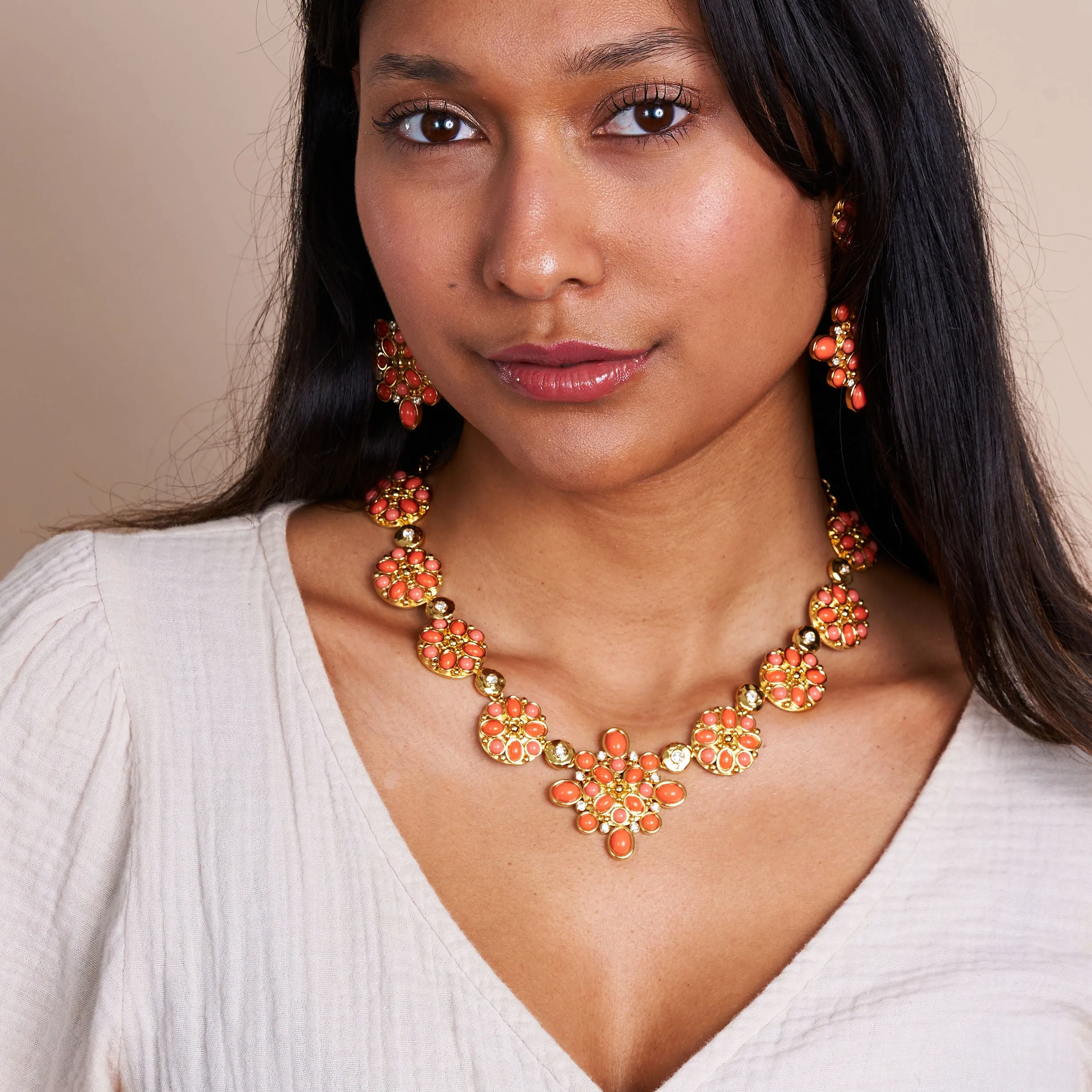 Coral & Pearl Rhinestone Gold Chain Necklace sold by Kenneth Jay Lane product image thumbnail 2