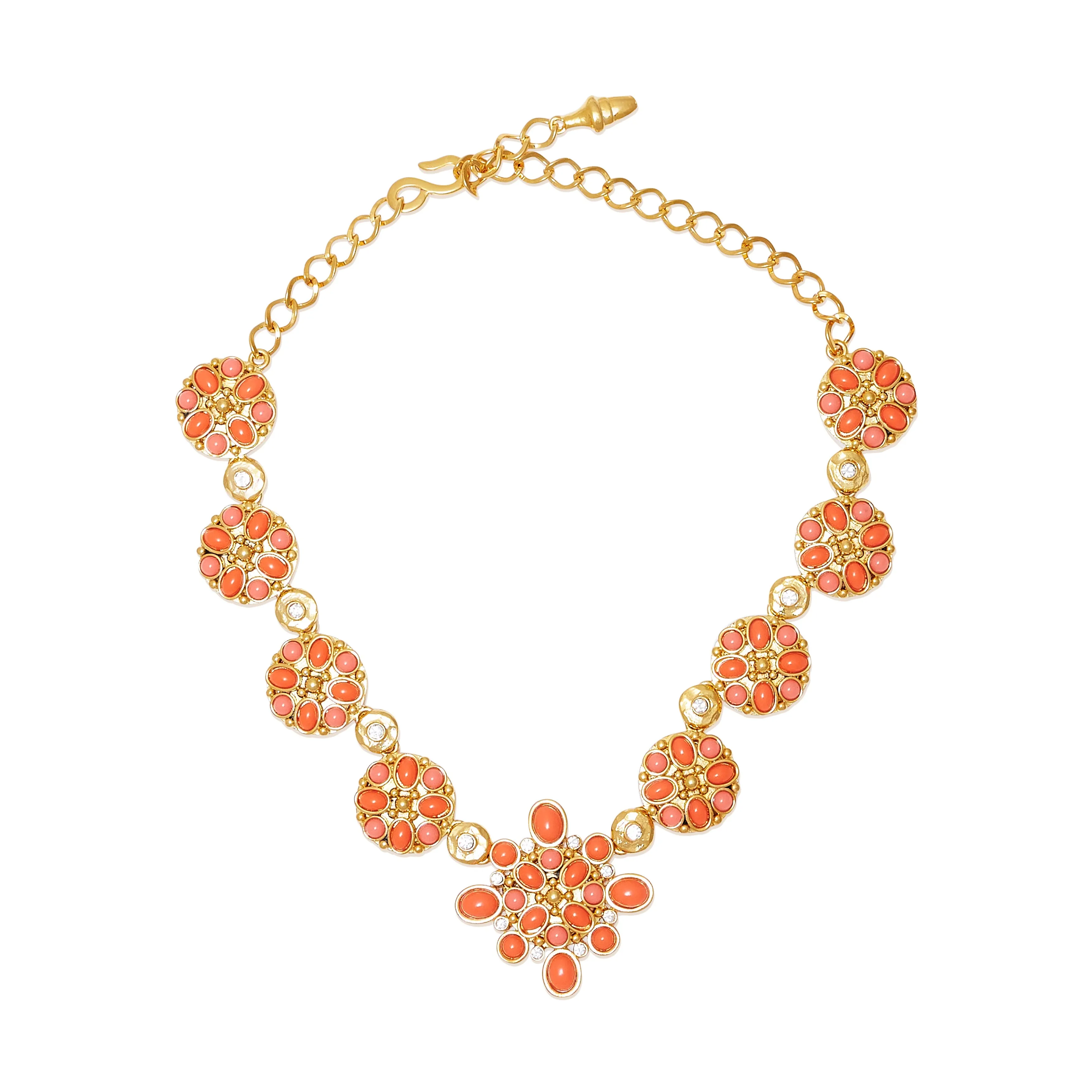 Coral & Pearl Rhinestone Gold Chain Necklace sold by Kenneth Jay Lane