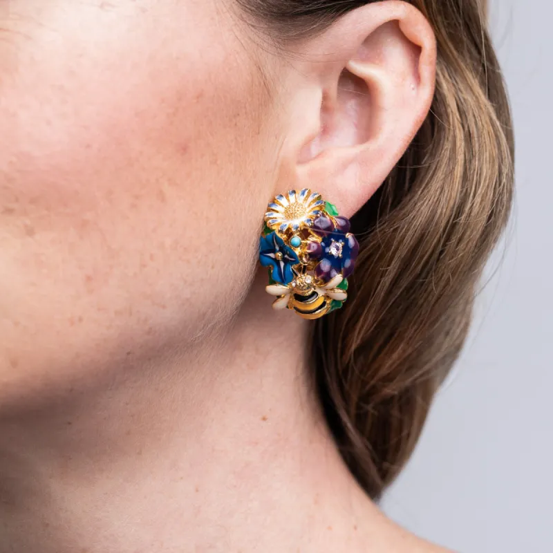 Gold Multi Colored Flower Bug Clip Earrings sold by Kenneth Jay Lane