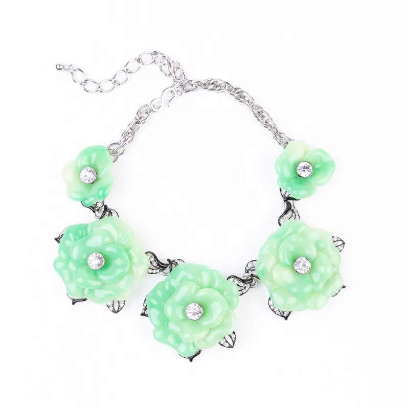 Jade Flower Rhodium Chain Necklace sold by Kenneth Jay Lane