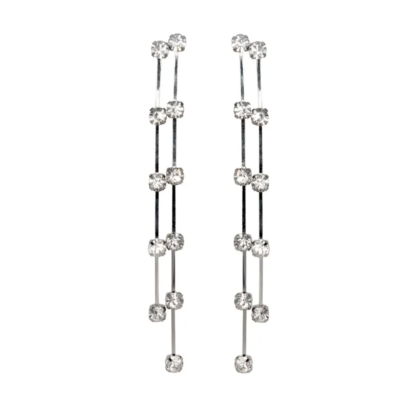 Silver and Crystal Double Row Earrings sold by Kenneth Jay Lane