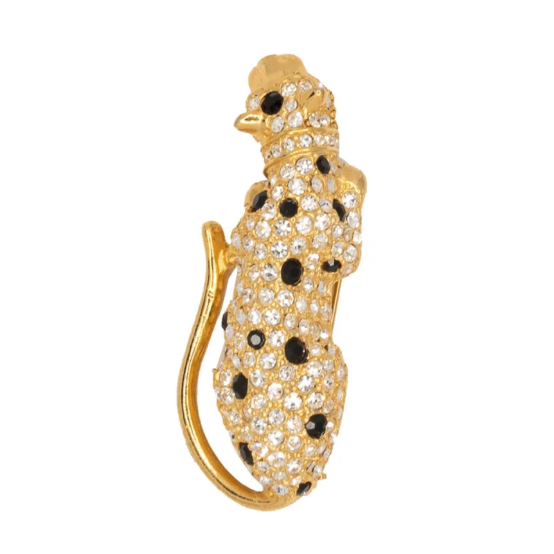 Gold with Crystal and Jet Spots Leopard Pin sold by Kenneth Jay Lane