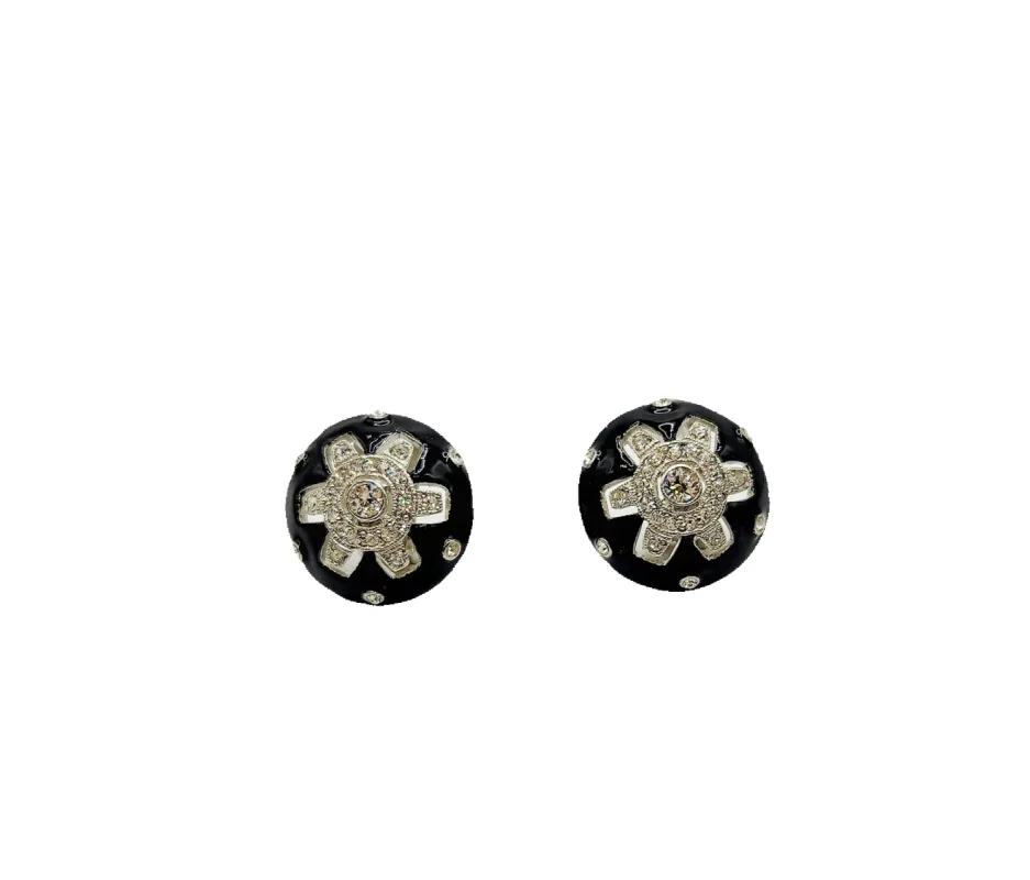 Black Enamel and Clear Crystal Shield Shape Earring sold by Kenneth Jay Lane