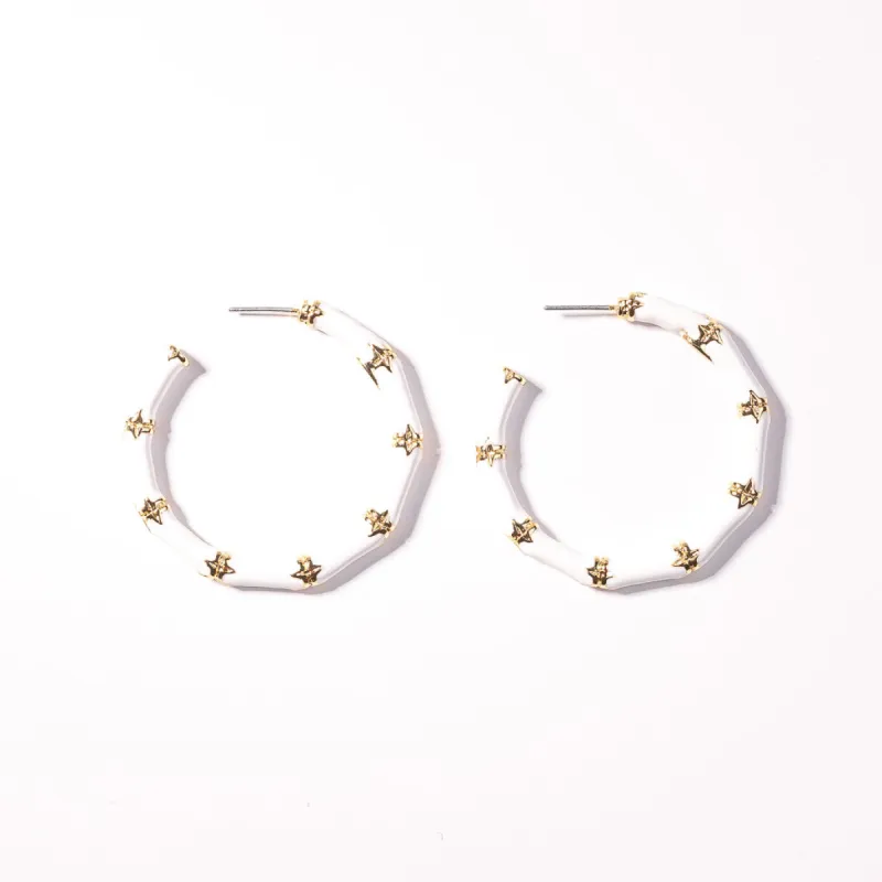 Small White Bamboo Hoop Pierced Earrings sold by Kenneth Jay Lane