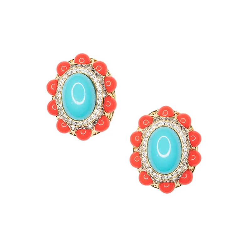 Coraline And Turquoise Clip Earrings sold by Kenneth Jay Lane