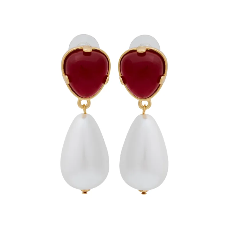 Ruby & Pearl Drop Pierced Earrings sold by Kenneth Jay Lane