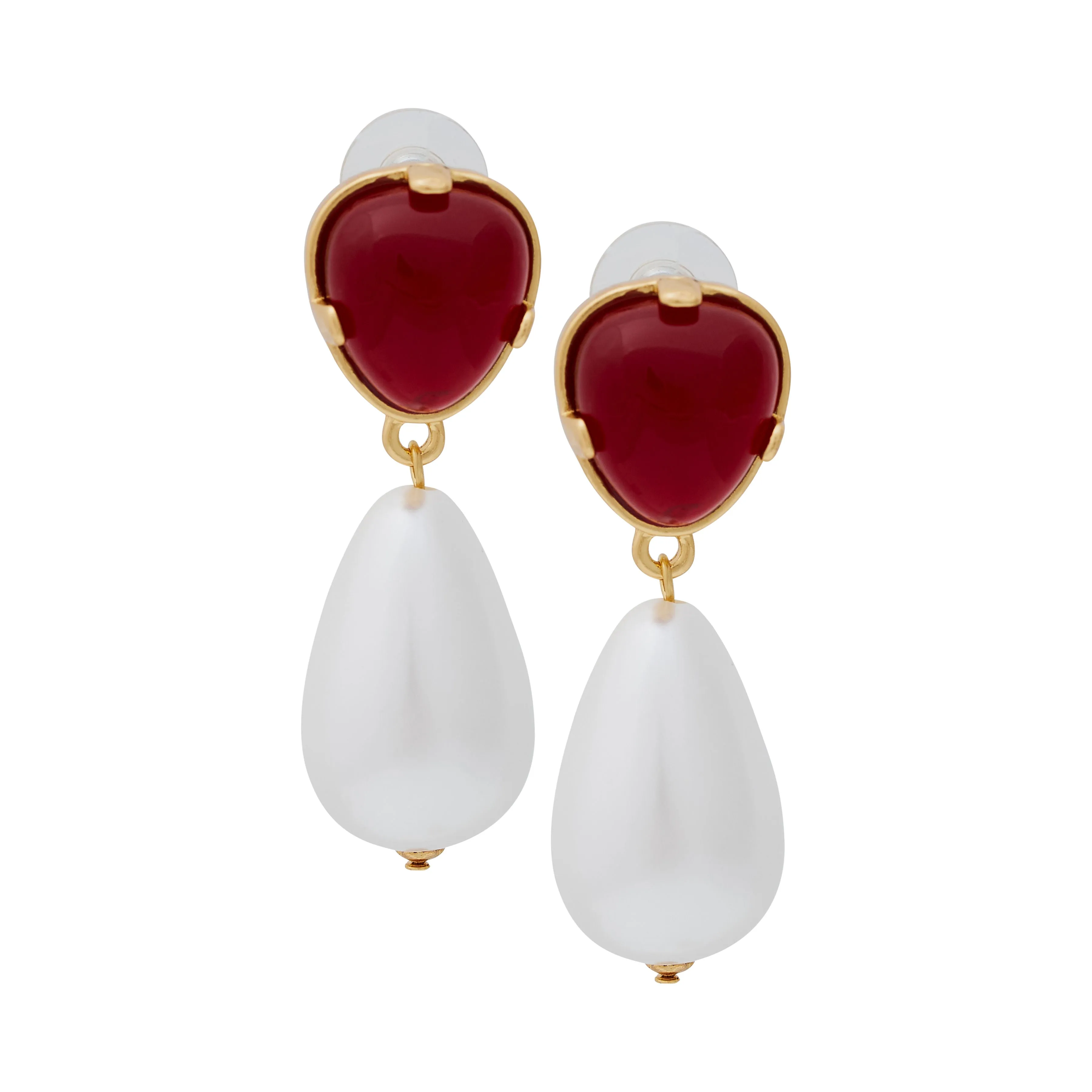 Ruby & Pearl Drop Pierced Earrings sold by Kenneth Jay Lane product image thumbnail 3