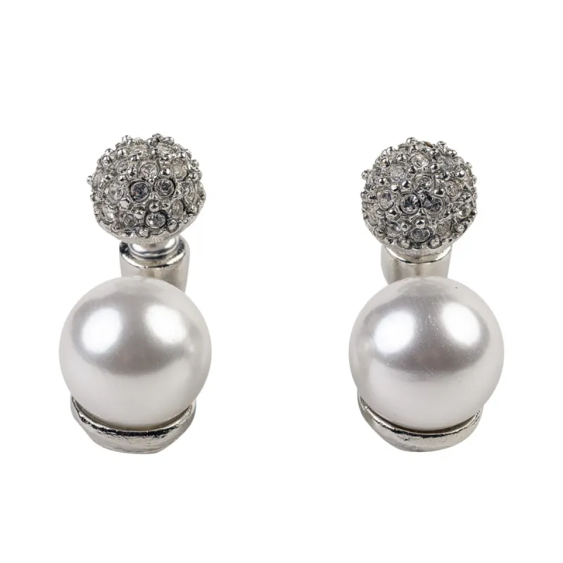 Rhodium and Rhinestone Pearl Pierced Earring sold by Kenneth Jay Lane