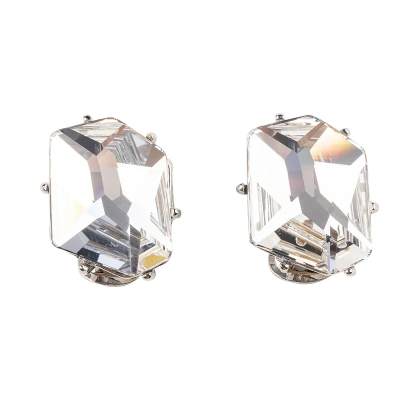 Silver Hexagon Earring with Crystal Center sold by Kenneth Jay Lane
