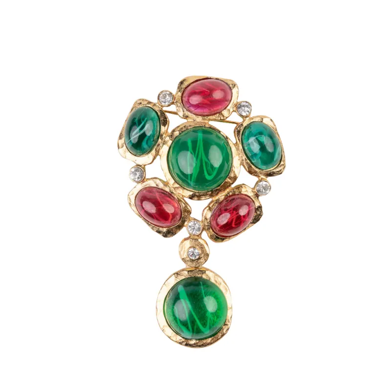Satin Gold and Crystal Gem Cluster Pin sold by Kenneth Jay Lane