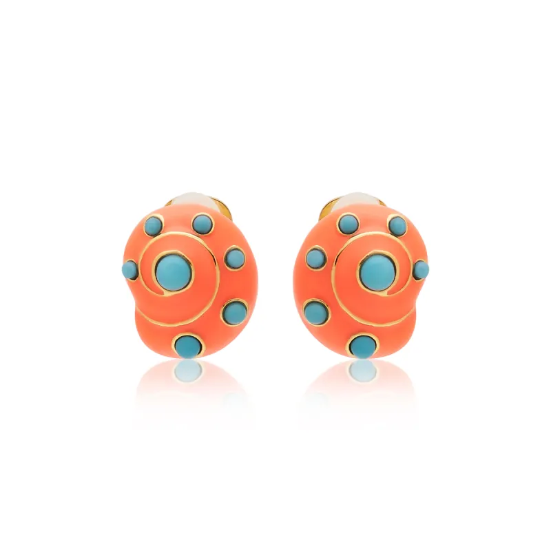 Coral & Turquoise Snail Clip On Earrings sold by Kenneth Jay Lane
