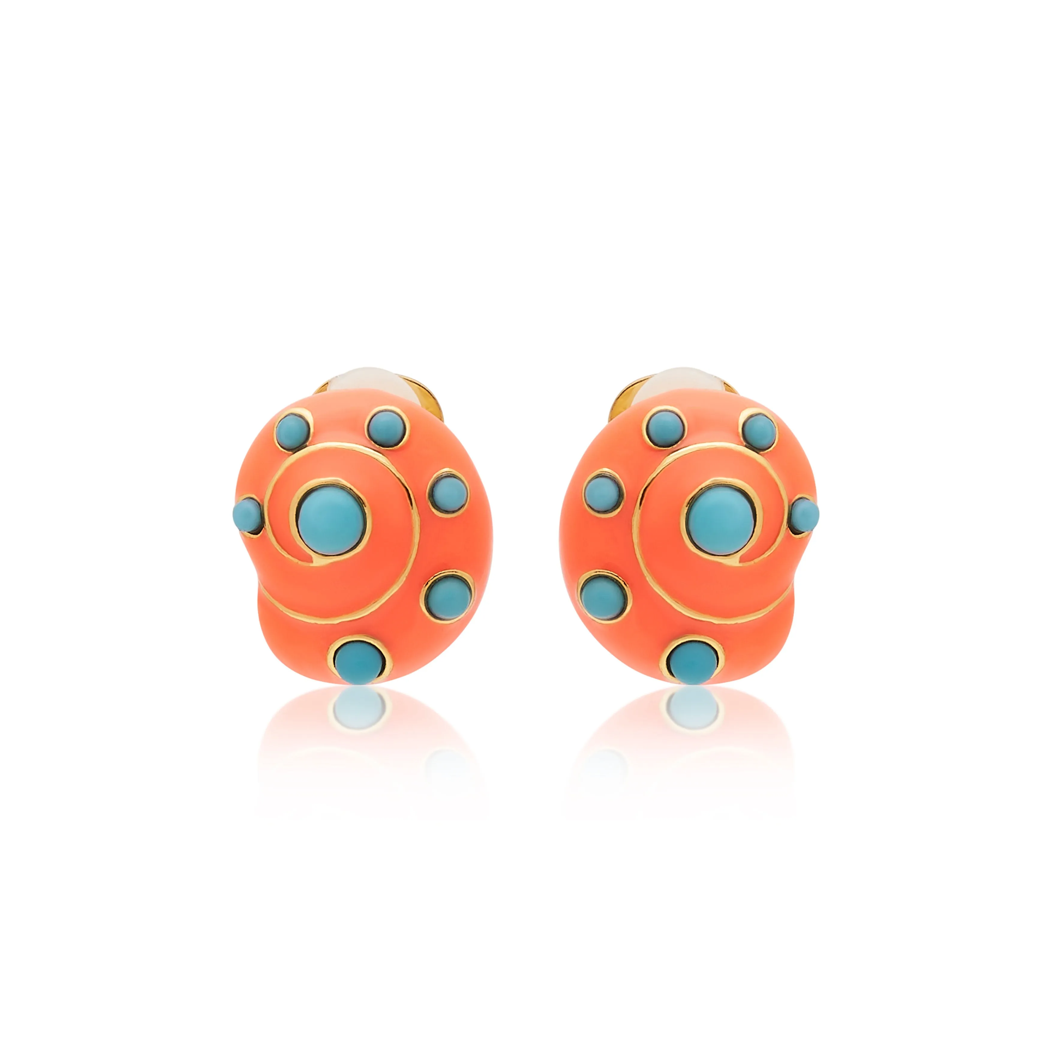Coral & Turquoise Snail Clip On Earrings sold by Kenneth Jay Lane