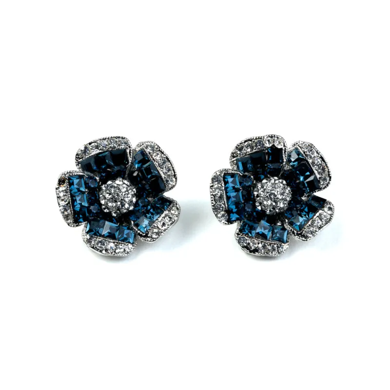 Rhinestone and Sapphire Flower Clip Earrings sold by Kenneth Jay Lane
