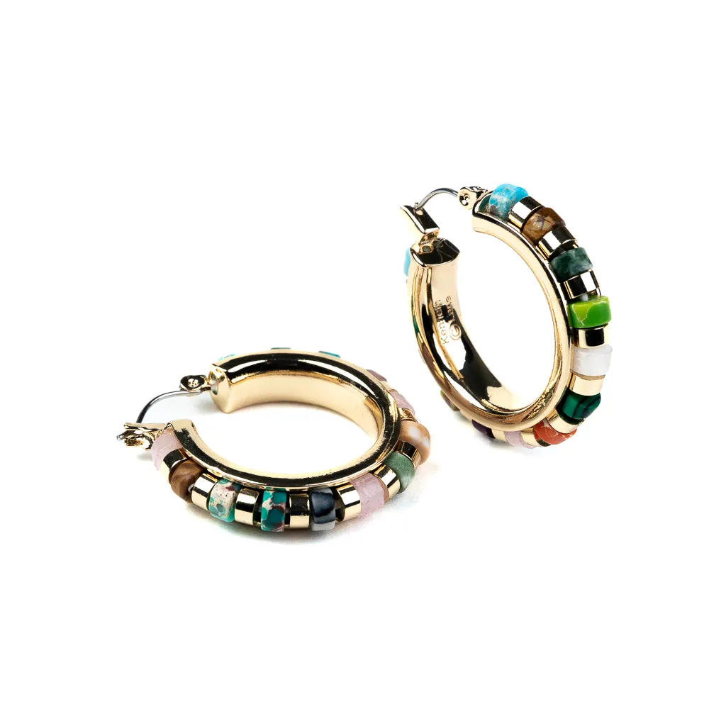 Gold Hoop Earrings with Multicolored Stones sold by Kenneth Jay Lane product image thumbnail 3