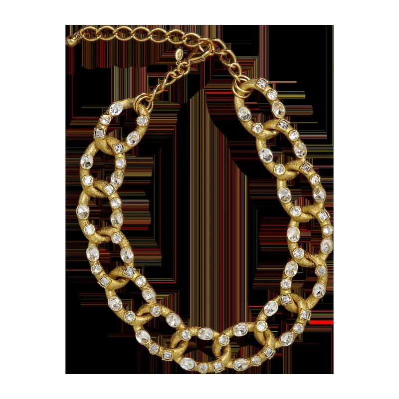 Antique Gold Links with Crystal Gems Necklace sold by Kenneth Jay Lane