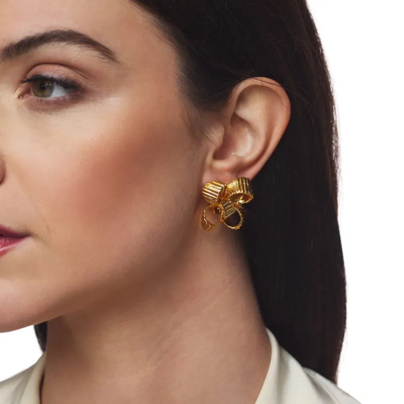 Polished Gold Bow Pierced Earring sold by Kenneth Jay Lane