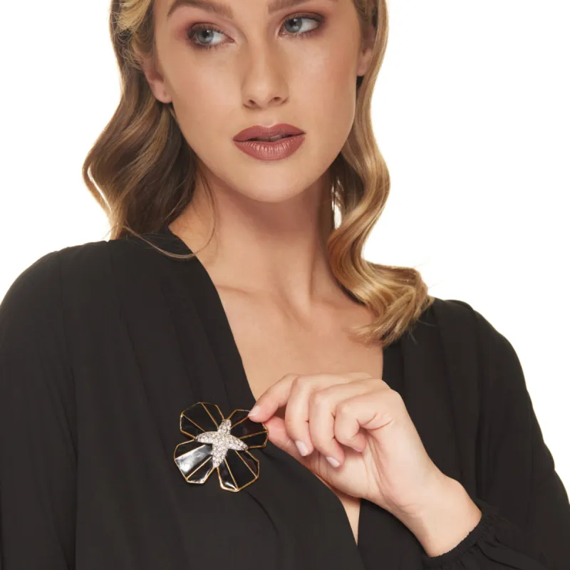 Vintage Black and Crystal Maltese Cross Pin sold by Kenneth Jay Lane